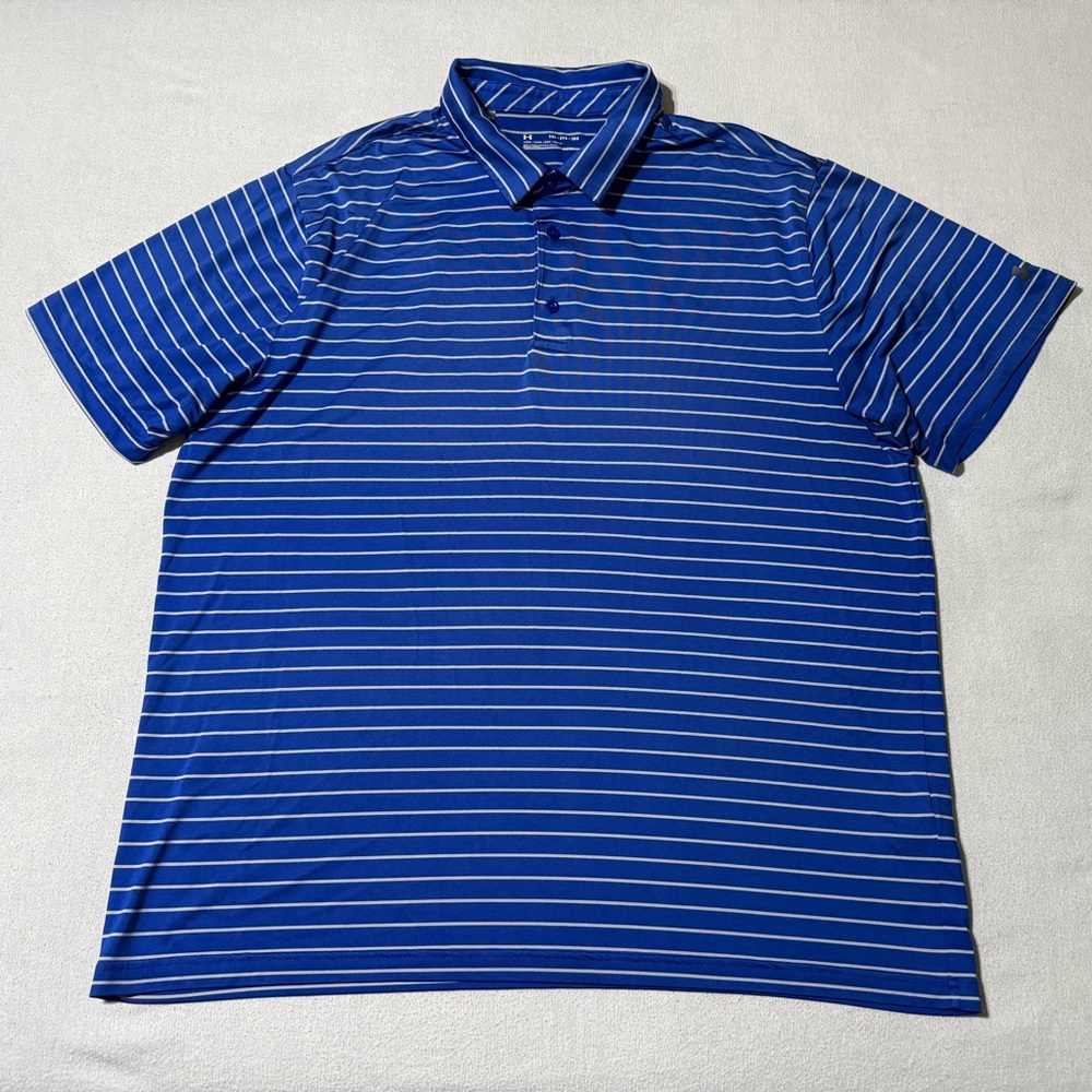 Under Armour Polo Mens 3XL Shirt Golf Polyester Blue Striped *Read Description
